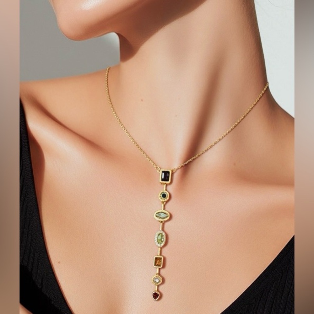 Elegant Gold  Plated Multi-Stone Necklace